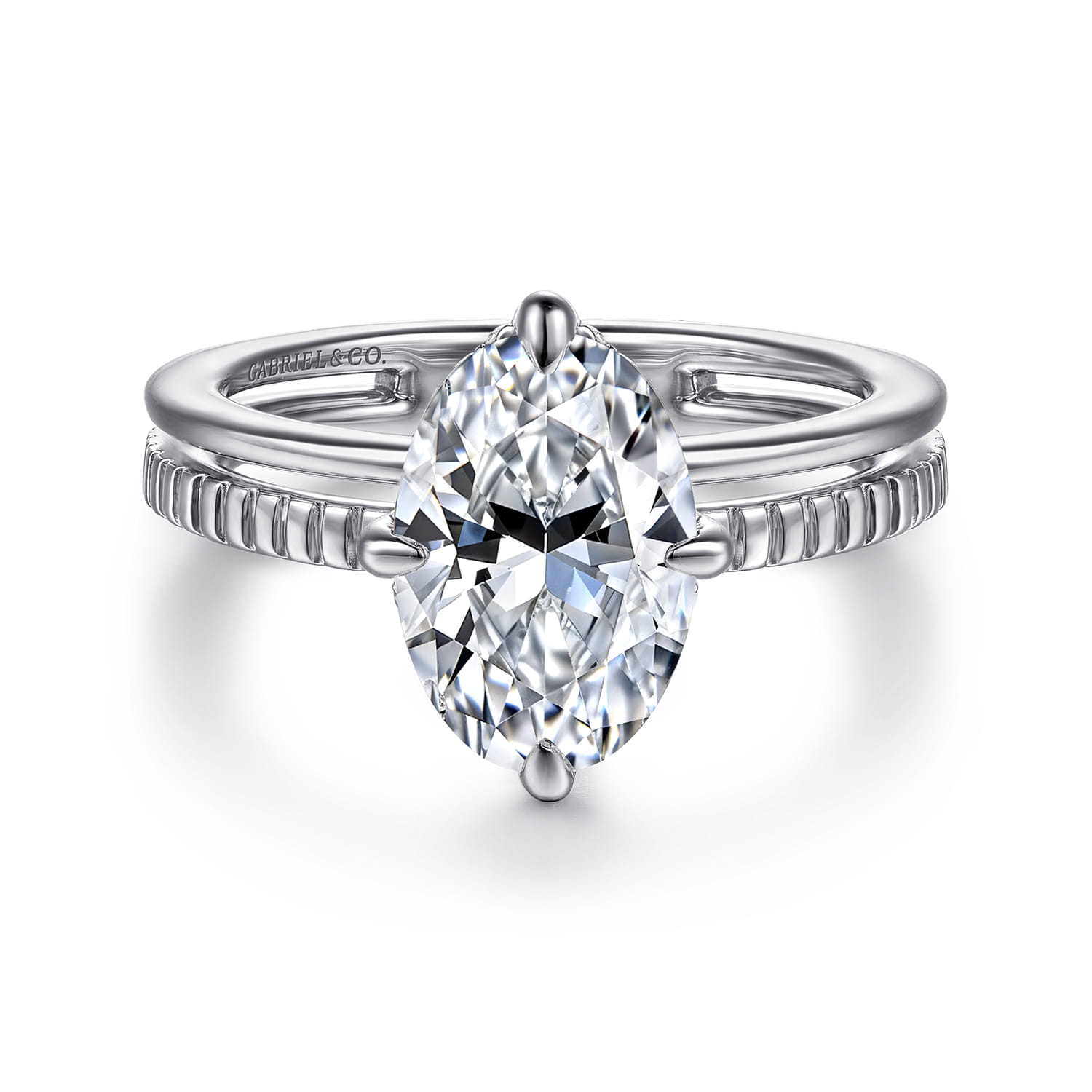 Fabie - 14K White Gold Compass Prong Oval Diamond Engagement Ring