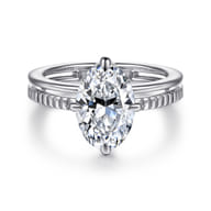 Fabie - 14K White Gold Compass Prong Oval Diamond Engagement Ring