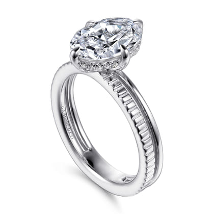 Fabie - 14K White Gold Compass Prong Oval Diamond Engagement Ring