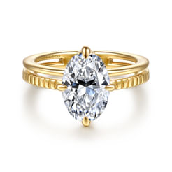 14K Yellow Gold Compass Prong Oval Diamond Engagement Ring