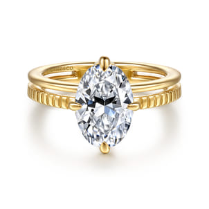 Fabie - 14K Yellow Gold Compass Prong Oval Diamond Engagement Ring