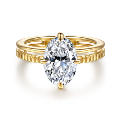 Fabie - 14K Yellow Gold Compass Prong Oval Diamond Engagement Ring