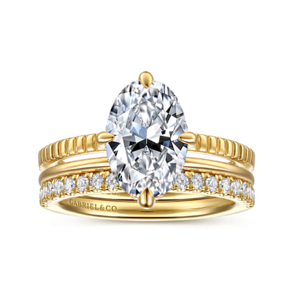 Fabie - 14K Yellow Gold Compass Prong Oval Diamond Engagement Ring