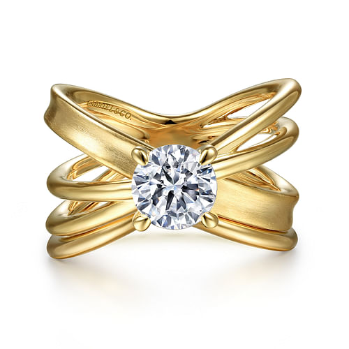 Fabiola - 14K Yellow Gold Split Shank Round Diamond Engagement Ring - Shot 4