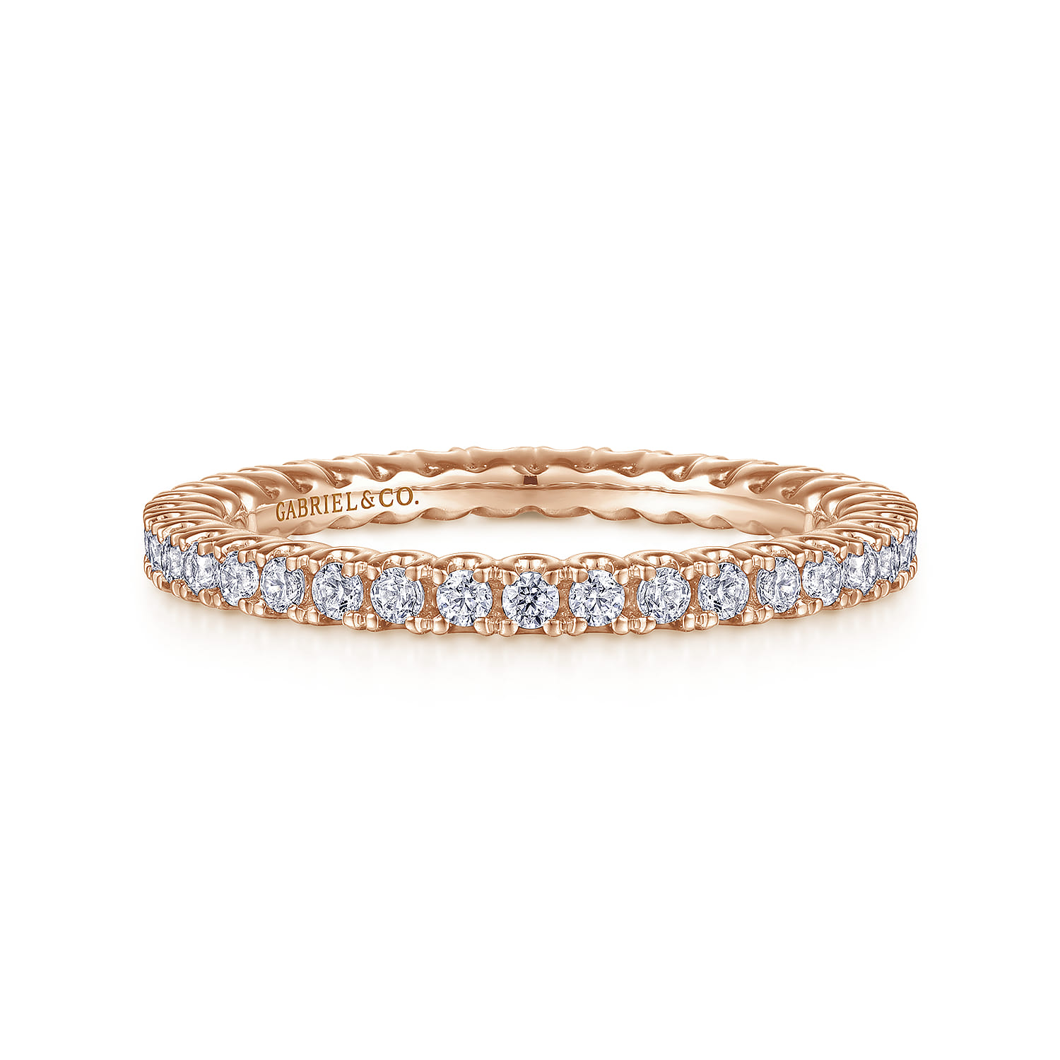 Eternity Band Wedding Ring in 14k Rose Gold with Round Natural Diamond at Gabriel & Co. - Shot 1