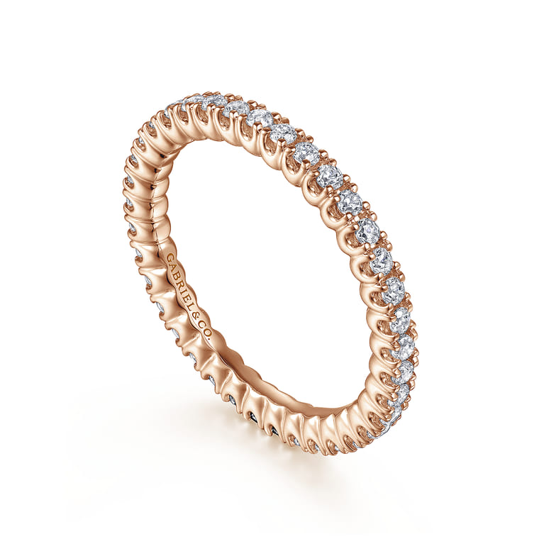 Eternity Band Wedding Ring in 14k Rose Gold with Round Natural Diamond at Gabriel & Co. - Shot 3