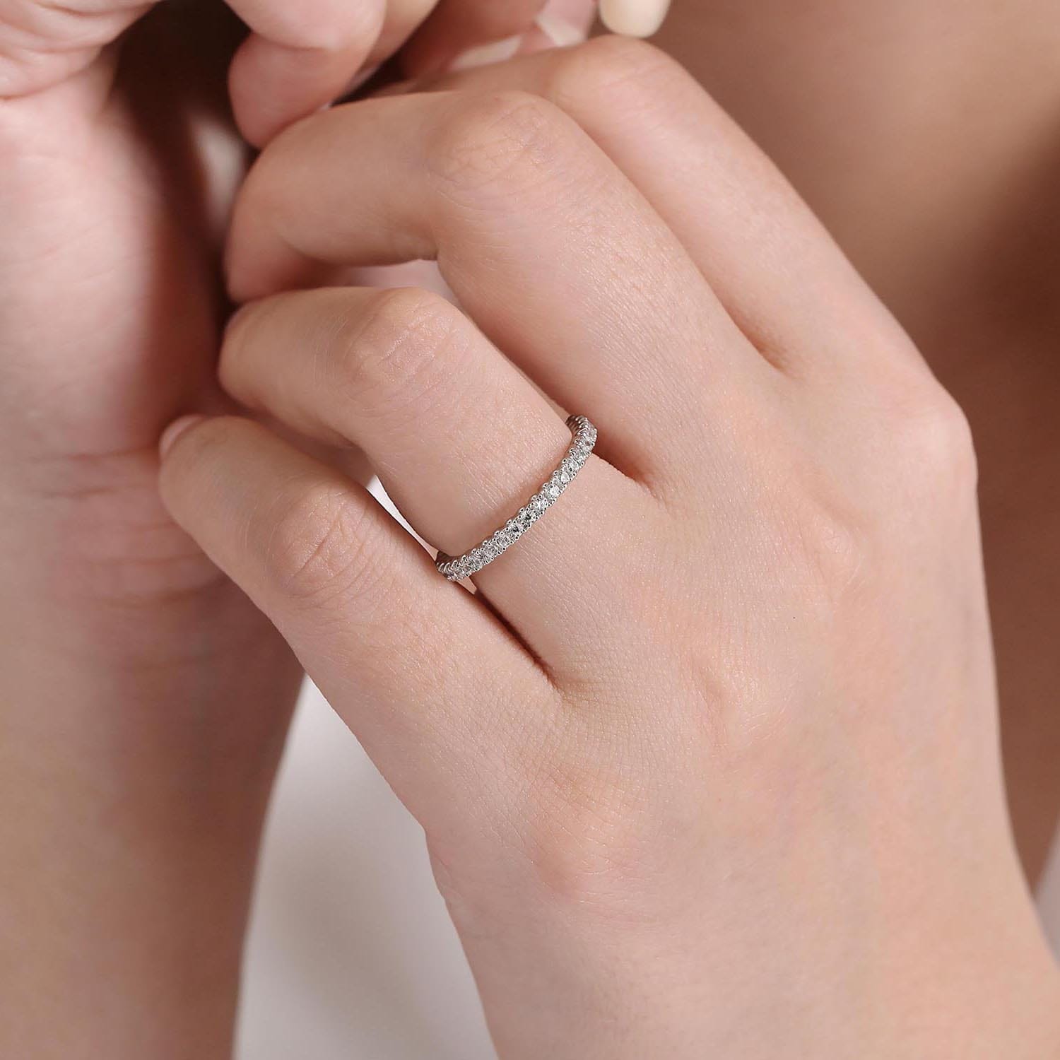 Eternity Band Wedding Ring in 14k White Gold with Round Natural Diamond at Gabriel & Co. - Shot 5