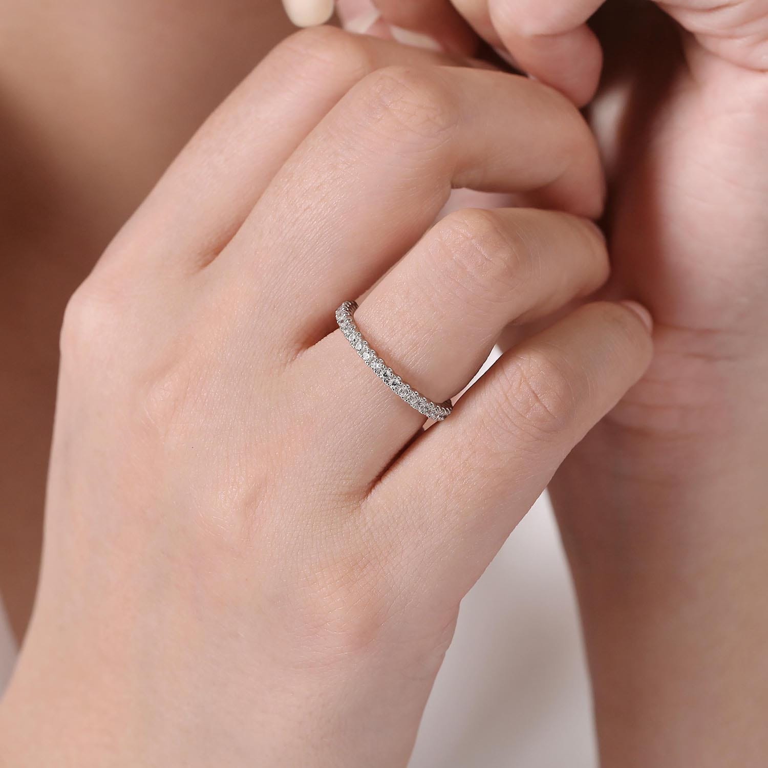 Eternity Band Wedding Ring in 14k White Gold with Round Natural Diamond at Gabriel & Co. - Shot 5