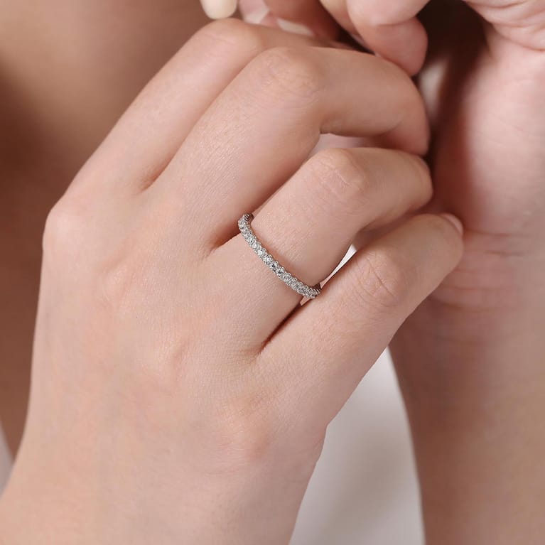 Eternity Band Wedding Ring in 14k White Gold with Round Natural Diamond at Gabriel & Co. - Shot 5