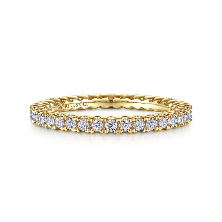 Eternity Band Wedding Ring in 14k Yellow Gold with Round Natural Diamond at Gabriel & Co. - Shot 1