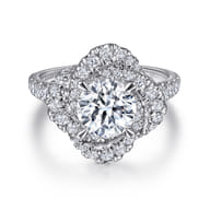 Faline - 14K White Gold Floral Halo Round Diamond Engagement Ring