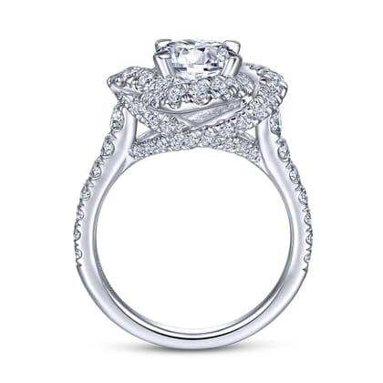 Faline - 14K White Gold Floral Halo Round Diamond Engagement Ring