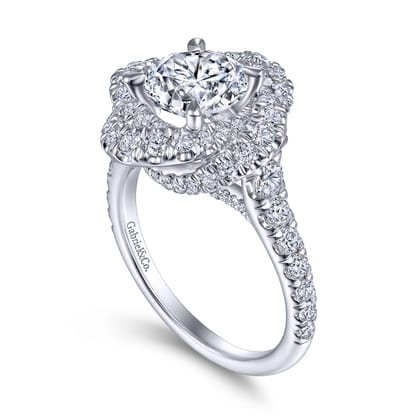 Faline - 14K White Gold Floral Halo Round Diamond Engagement Ring