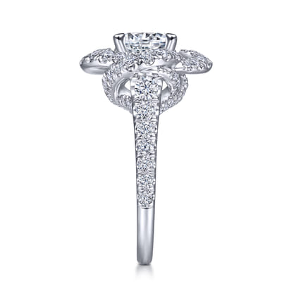 Faline - 14K White Gold Floral Halo Round Diamond Engagement Ring