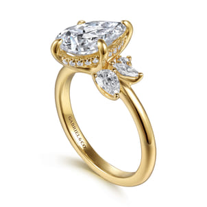 Fame - 14K Yellow Gold Compass Prong Pear Shape Diamond Engagement Ring