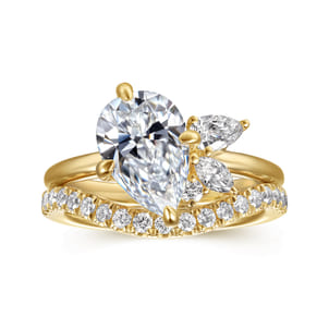 Fame - 14K Yellow Gold Compass Prong Pear Shape Diamond Engagement Ring