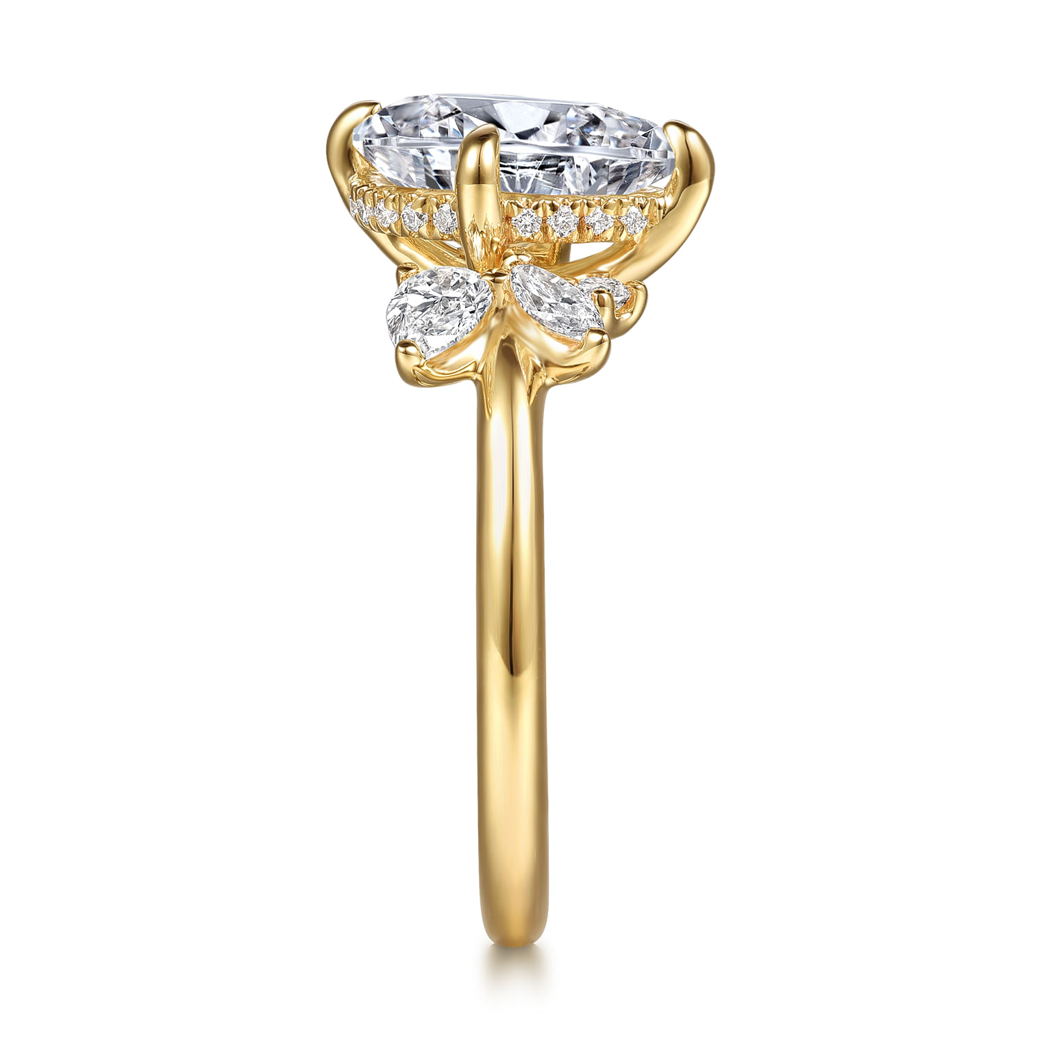 Fame - 14K Yellow Gold Compass Prong Pear Shape Diamond Engagement Ring