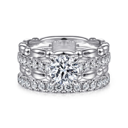 Famke - 14K White Gold Split Shank Round Diamond Engagement Ring