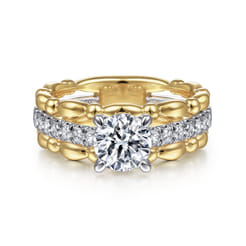 Famke - 14K White-Yellow Gold Split Shank Round Diamond Engagement Ring