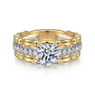 Famke - 14K White-Yellow Gold Split Shank Round Diamond Engagement Ring