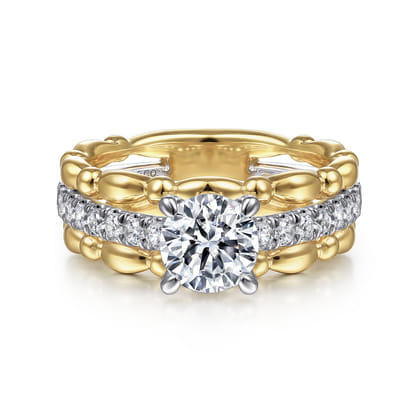 Famke - 14K White-Yellow Gold Split Shank Round Diamond Engagement Ring