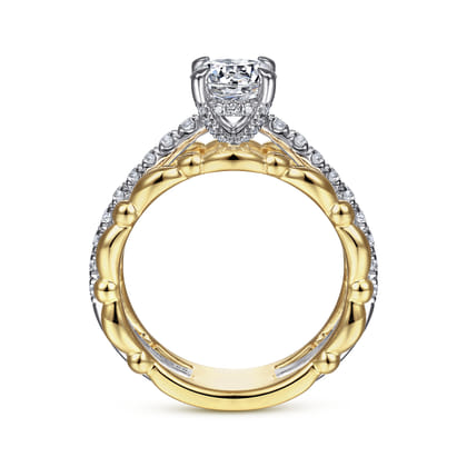 Famke - 14K White-Yellow Gold Split Shank Round Diamond Engagement Ring