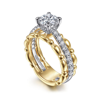 Famke - 14K White-Yellow Gold Split Shank Round Diamond Engagement Ring