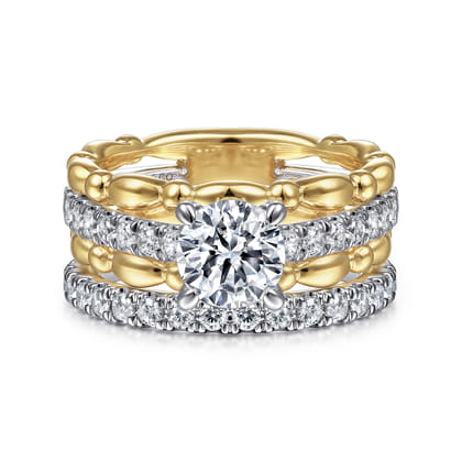 Famke - 14K White-Yellow Gold Split Shank Round Diamond Engagement Ring
