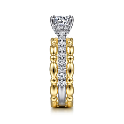 Famke - 14K White-Yellow Gold Split Shank Round Diamond Engagement Ring