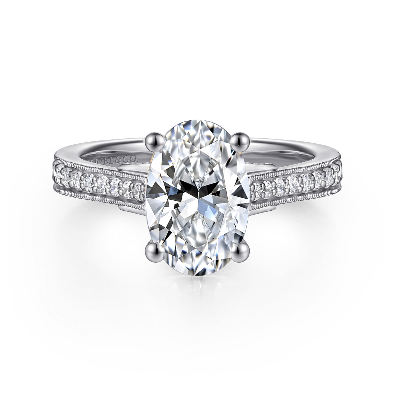 Favola - 14K White Gold Oval Lotus Diamond Engagement Ring