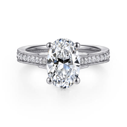 Favola - 14K White Gold Oval Lotus Diamond Engagement Ring