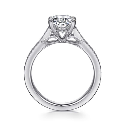 Favola - 14K White Gold Oval Lotus Diamond Engagement Ring