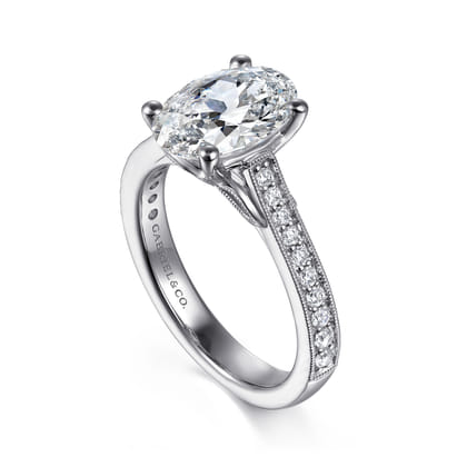 Favola - 14K White Gold Oval Lotus Diamond Engagement Ring