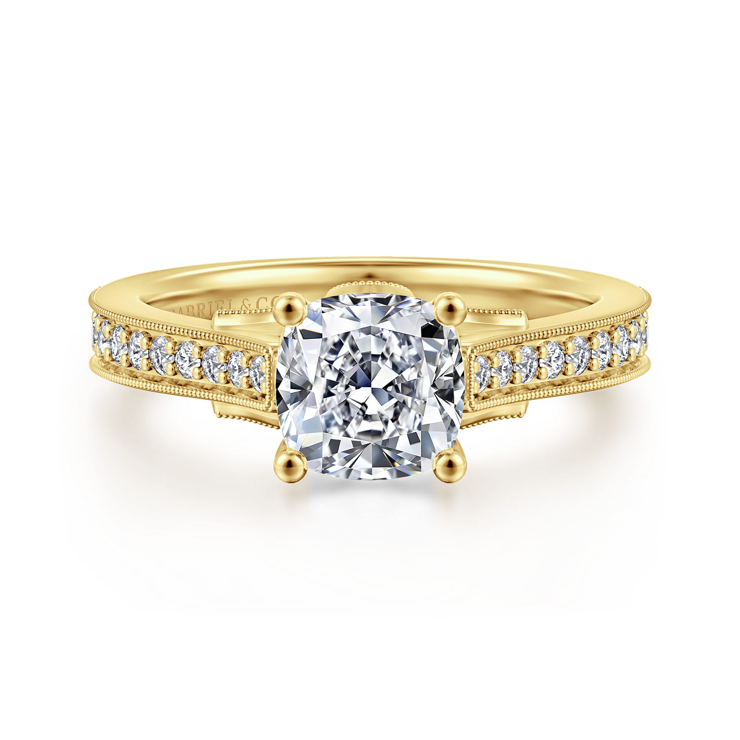 Favola - 14K Yellow Gold Cushion Cut Lotus Diamond Engagement Ring