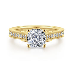 Favola - 14K Yellow Gold Cushion Cut Lotus Diamond Engagement Ring