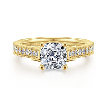 Favola - 14K Yellow Gold Cushion Cut Lotus Diamond Engagement Ring