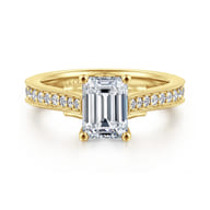 Favola - 14K Yellow Gold Emerald Cut Lotus Diamond Engagement Ring