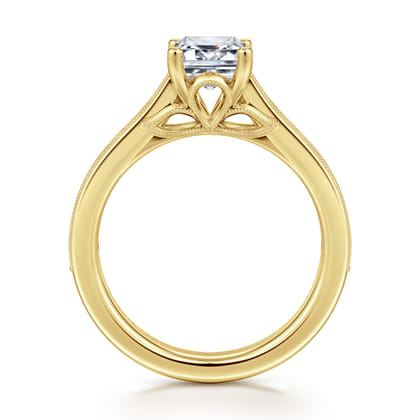 Favola - 14K Yellow Gold Emerald Cut Lotus Diamond Engagement Ring