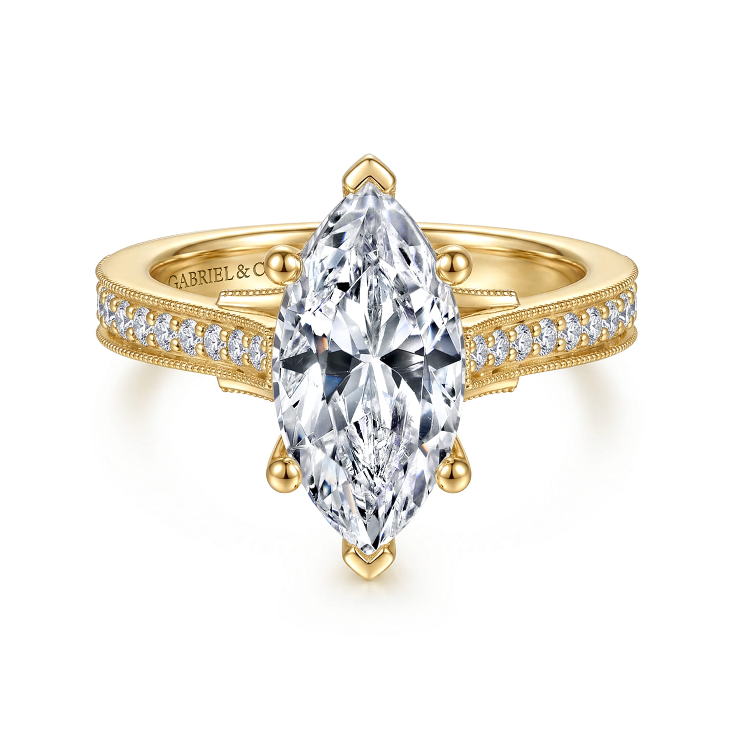 Favola - 14K Yellow Gold Marquise Shape Lotus Diamond Engagement Ring