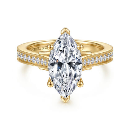 Favola - 14K Yellow Gold Marquise Shape Lotus Diamond Engagement Ring