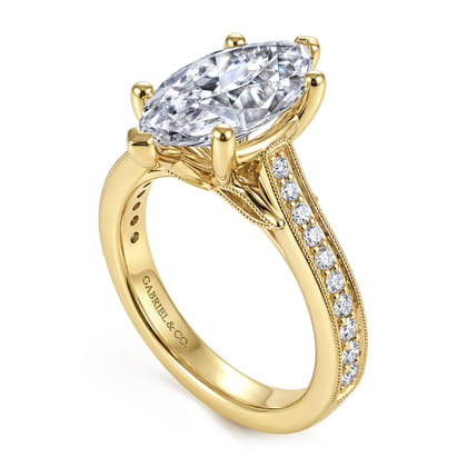 Favola - 14K Yellow Gold Marquise Shape Lotus Diamond Engagement Ring