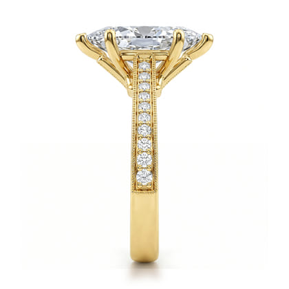 Favola - 14K Yellow Gold Marquise Shape Lotus Diamond Engagement Ring