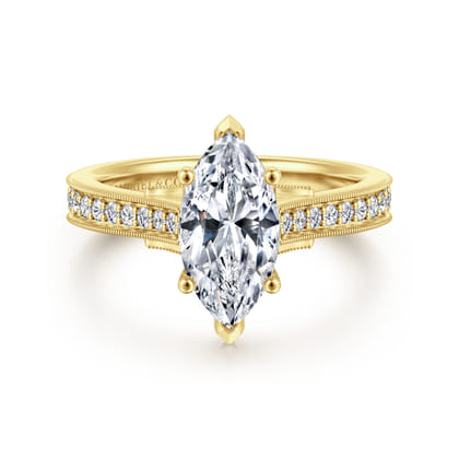 Favola - 14K Yellow Gold Marquise Shape Lotus Diamond Engagement Ring