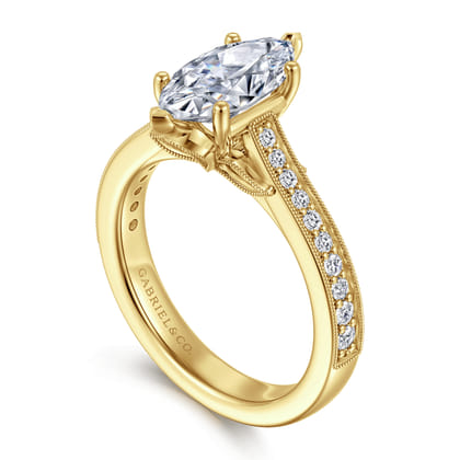 Favola - 14K Yellow Gold Marquise Shape Lotus Diamond Engagement Ring