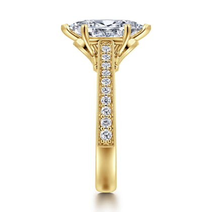 Favola - 14K Yellow Gold Marquise Shape Lotus Diamond Engagement Ring