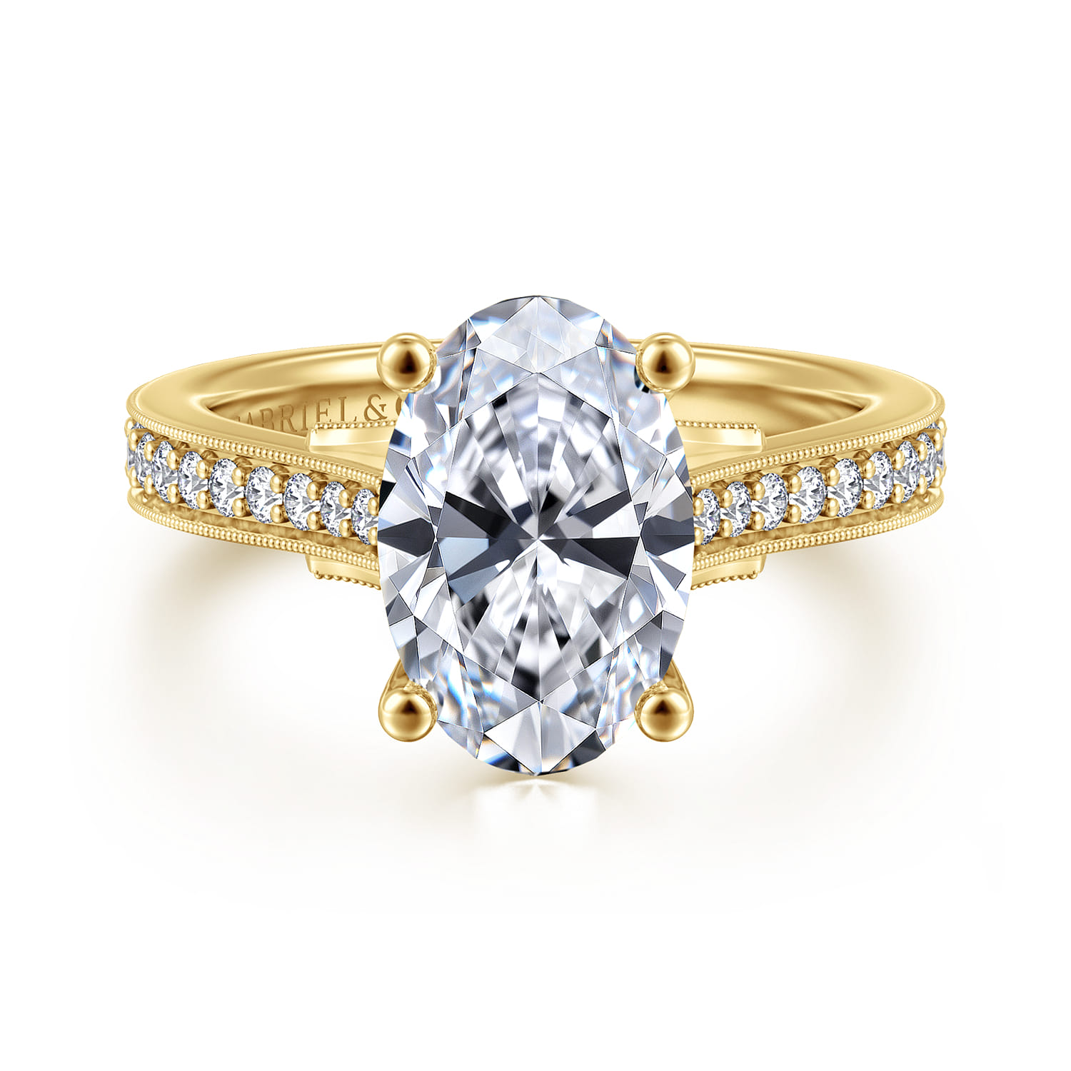 Favola - 14K Yellow Gold Oval Lotus Diamond Engagement Ring