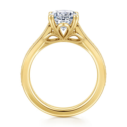Favola - 14K Yellow Gold Oval Lotus Diamond Engagement Ring