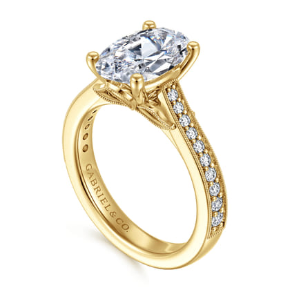Favola - 14K Yellow Gold Oval Lotus Diamond Engagement Ring