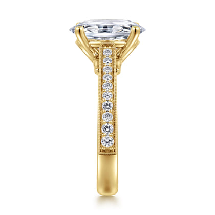 Favola - 14K Yellow Gold Oval Lotus Diamond Engagement Ring