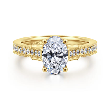 Favola - 14K Yellow Gold Oval Lotus Diamond Engagement Ring